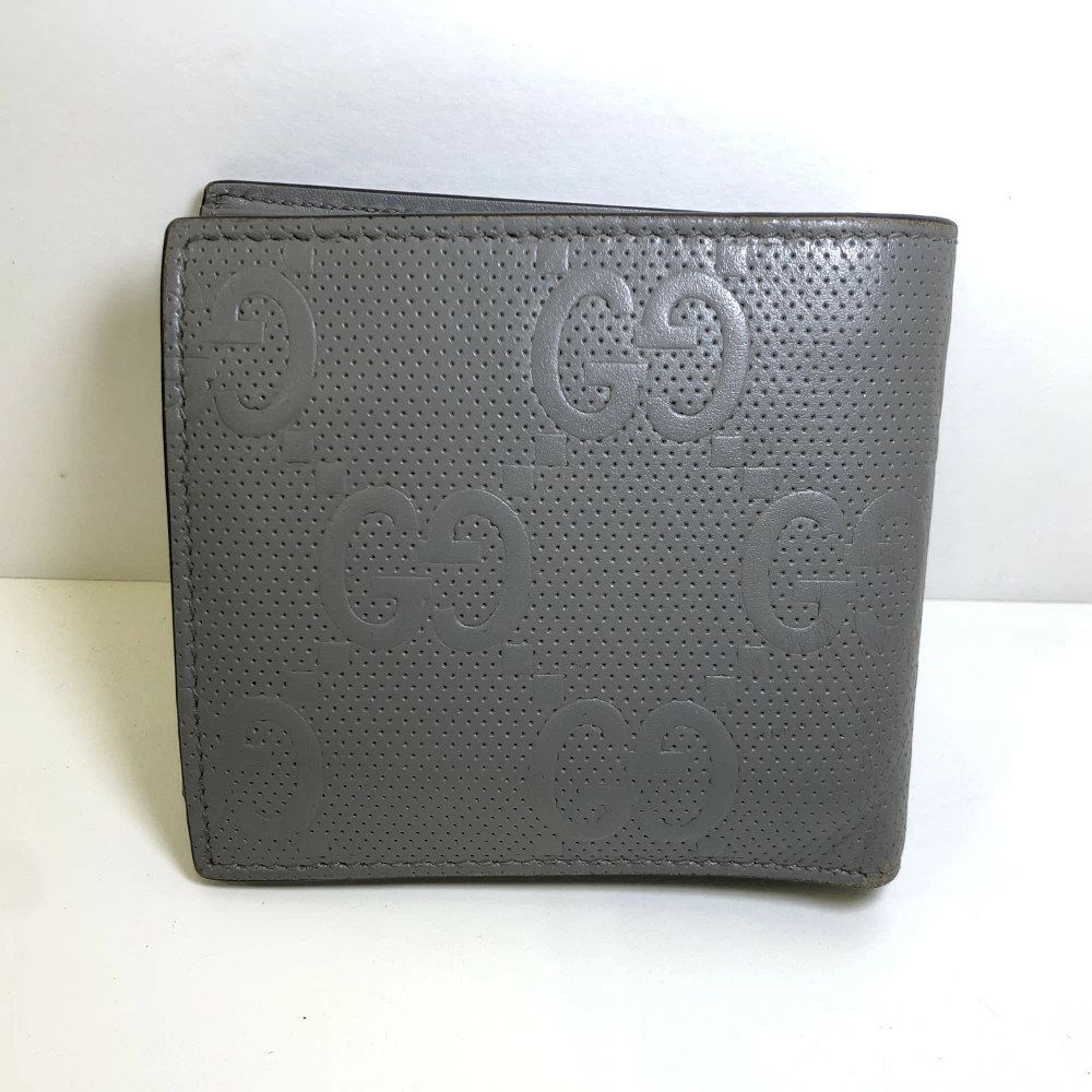 Gucci Foldable Wallet GG Embossed Bifold Leather Gray